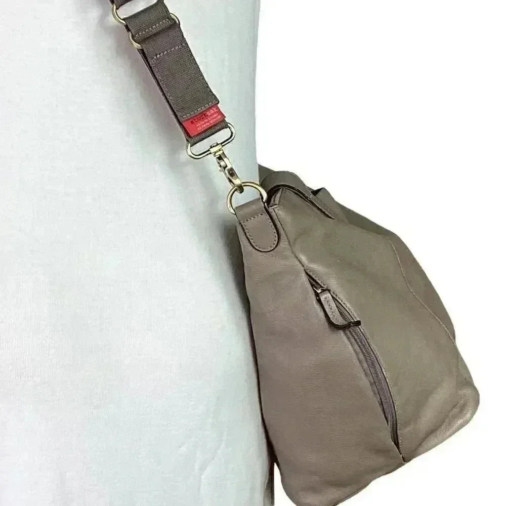 Storksak Noa Leather Diaper Bag Gray Crossbody Strap Double Handles Changing Pad